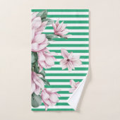 Afdruk zomer-, lente-, groene streep magnolia bad handdoek (Handdoek)