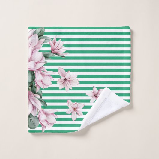 Afdruk zomer-, lente-, groene streep magnolia bad handdoek (Wasdoekje)