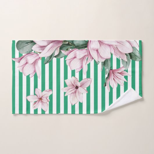 Afdruk zomer-, lente-, groene streep magnolia bad handdoek (Handdoek)