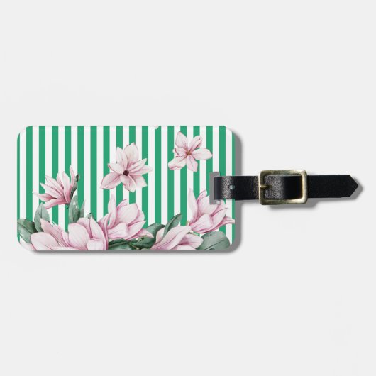 Afdruk zomer-, lente-, groene streep magnolia bagagelabel (Voorkant horizontaal)