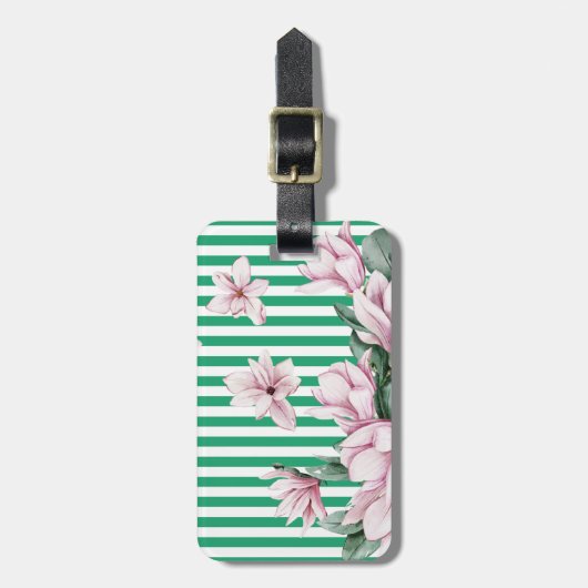 Afdruk zomer-, lente-, groene streep magnolia bagagelabel (Voorkant verticaal)
