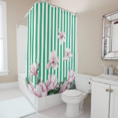 Afdruk zomer-, lente-, groene streep magnolia douchegordijn (In situ)