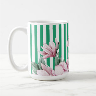 Afdruk zomer-, lente-, groene streep magnolia koffiemok