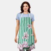Afdruk zomer-, lente-, groene streep magnolia schort (Gedragen)