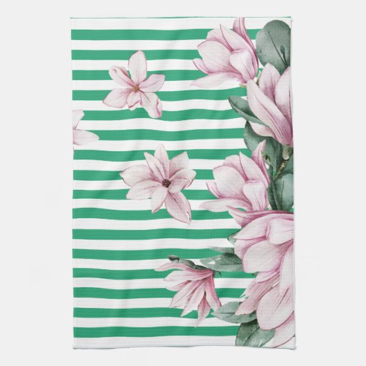 Afdruk zomer-, lente-, groene streep magnolia theedoek (Verticaal)