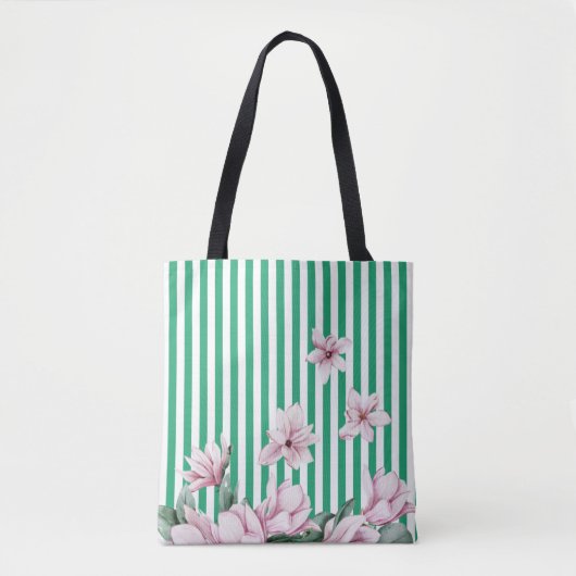 Afdruk zomer-, lente-, groene streep magnolia tote bag (Voorkant)