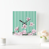 Afdruk zomer-, lente-, groene streep magnolia vierkante klok (Huis)