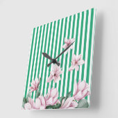 Afdruk zomer-, lente-, groene streep magnolia vierkante klok (Hoek)