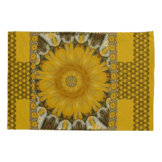 Afdruk Zonnebloem Golden Design Queen Size Kussensloop (Achterkant-Links)