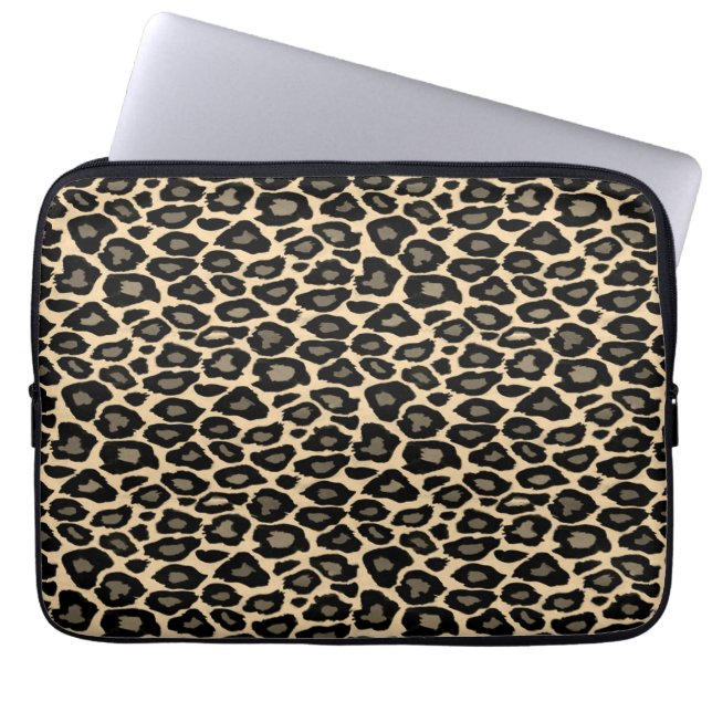 Afdruk zwart en tan-luipaard laptop sleeve (Voorkant)