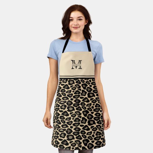 Afdruk zwart en tan-luipaard | Monogrammed Apron Schort (Gedragen)