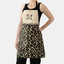 Afdruk zwart en tan-luipaard | Monogrammed Apron Schort