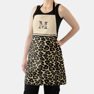 Afdruk zwart en tan-luipaard   Monogrammed Apron Schort