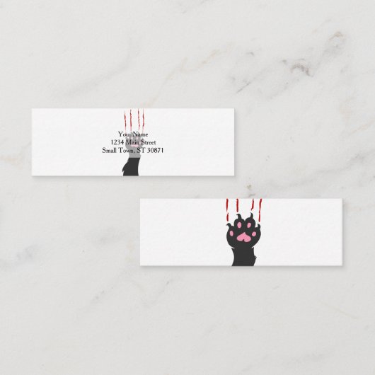 Afdruk zwart kattepoot - achtergrondkleur kiezen mini visitekaartje (Voorkant / Achterkant)
