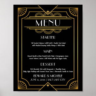 Afdrukbaar Art Deco-huwelijks- & hotelmenubord, Poster