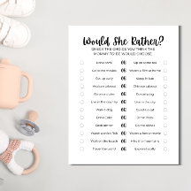 Afdrukbaar Baby Shower Spel: Zou Ze Liever?