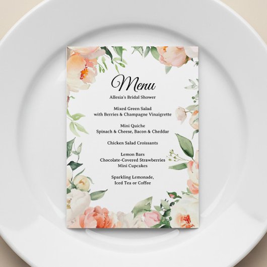 Afdrukbaar Bloemig Bruidsfeest Menu Kaart
