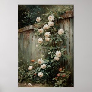 Afdrukbaar boeket rozen muurkunst, antieke lente poster