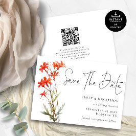 Afdrukbaar Boho Rode Wilde Bloemen QR Code Script Save The Date