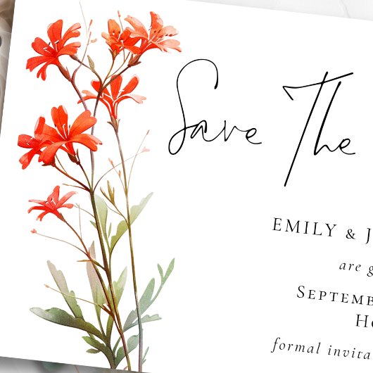 Afdrukbaar Boho Rode Wilde Bloemen QR Code Script Save The Date