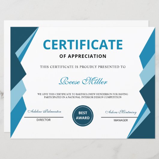 Afdrukbaar certificaat van waardebepaling (Voorkant / Achterkant)