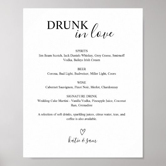 Afdrukbaar Dronken Van Verliefdheid Bruiloft Bar B Poster (Voorkant)