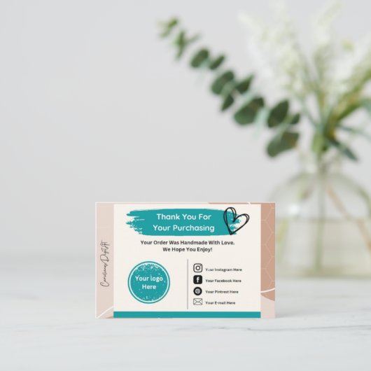 Afdrukbaar Hartelijk dank voor bedrijfsmatige sjab Visitekaartje (Staand voorkant)