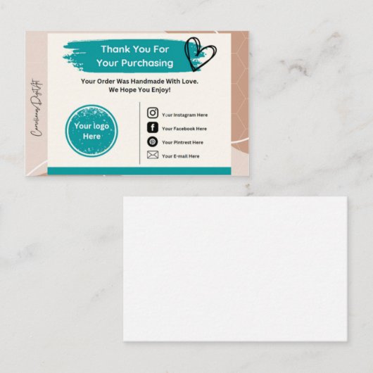 Afdrukbaar Hartelijk dank voor bedrijfsmatige sjab Visitekaartje (Voorkant / Achterkant)