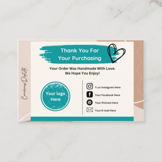 Afdrukbaar Hartelijk dank voor bedrijfsmatige sjab Visitekaartje (Voorkant)