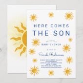 Afdrukbaar Hier Komt De Zoon Baby Shower Kaart (Voorkant / Achterkant)