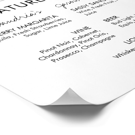 Afdrukbaar Huwelijksbord Handtekening Dranken Bar  Poster (Hoek)
