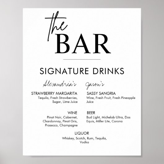 Afdrukbaar Huwelijksbord Handtekening Dranken Bar  Poster (Voorkant)