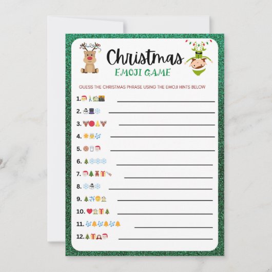 Afdrukbaar Kerstspel | Kerst Emoji Game Feestdagenkaart (Voorkant)