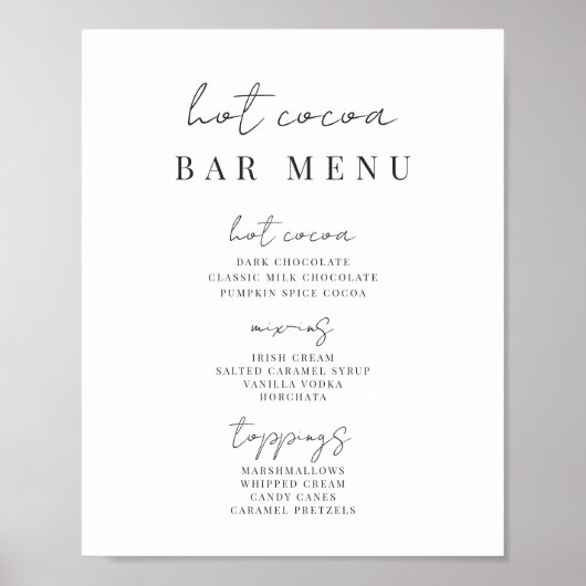 Afdrukbaar Modern Minimaal Script Hot Cacao Bar Te Poster (Voorkant)