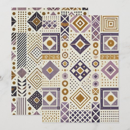 Afdrukbaar paars & goud Scandinavische geometrisch Kaart (Voorkant / Achterkant)