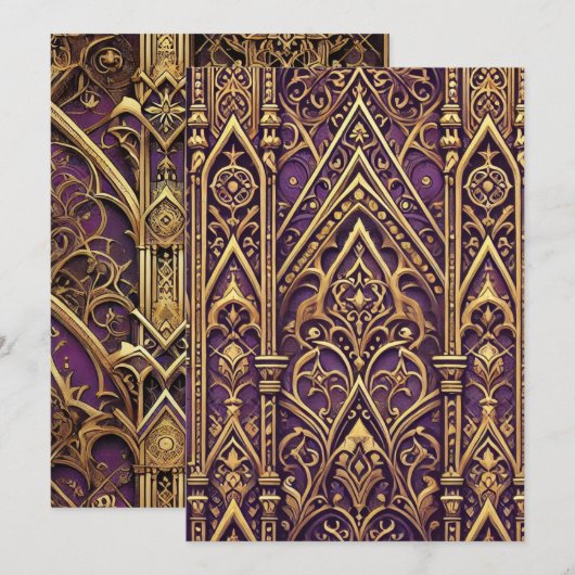 Afdrukbaar paars & goud victoriaans gotisch patroo kaart (Voorkant / Achterkant)