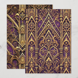 Afdrukbaar paars & goud victoriaans gotisch patroo kaart