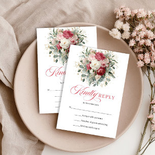 Afdrukbaar rood bloemendesign voor trouw-RSVP-kaar RSVP Kaartje