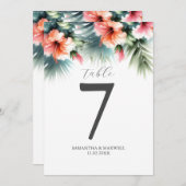 Afdrukbaar Tafelnummer Waterverf Perzik Hibiscus (Voorkant / Achterkant)