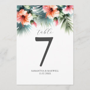 Afdrukbaar Tafelnummer Waterverf Perzik Hibiscus