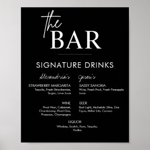 Afdrukbaar zwart trouwmenu voor signature drankjes poster