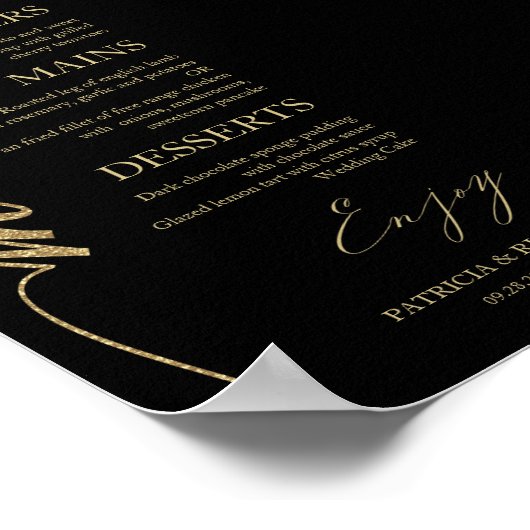 Afdrukbare 4x9 Bruiloft Menu Kaart Voor Bord Poster (Hoek)