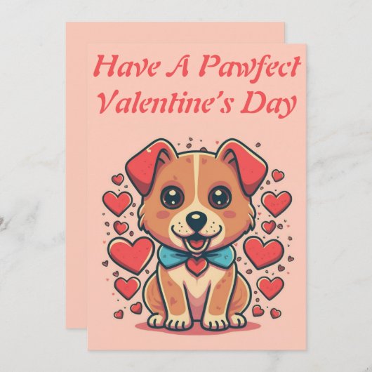 Afdrukbare aanpasbare retro Valentijnsdag Puppy Feestdagenkaart (Voorkant / Achterkant)