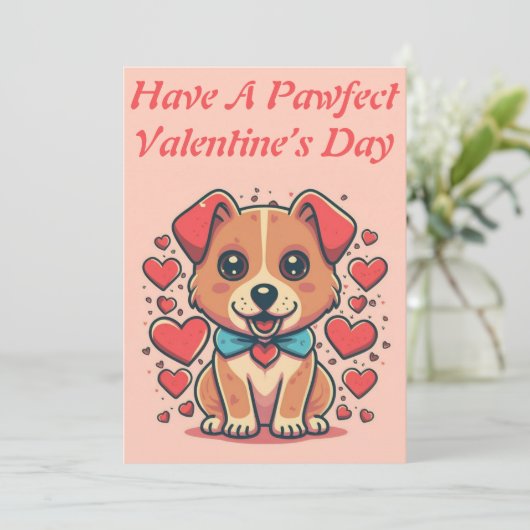 Afdrukbare aanpasbare retro Valentijnsdag Puppy Feestdagenkaart (Staand voorkant)