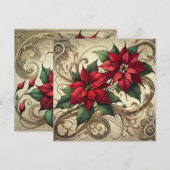 Afdrukbare Art Nouveau Kerstpoinsettia Kaart (Voorkant / Achterkant)