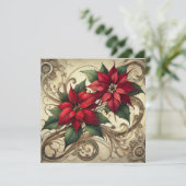 Afdrukbare Art Nouveau Kerstpoinsettia Kaart (Staand voorkant)