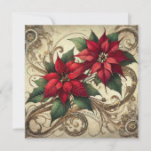 Afdrukbare Art Nouveau Kerstpoinsettia Kaart (Voorkant)