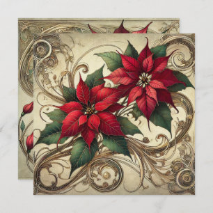 Afdrukbare Art Nouveau Kerstpoinsettia Kaart