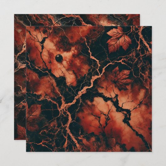 Afdrukbare Autumnal Marble Rusty Leaves Scrapbook Kaart (Voorkant / Achterkant)