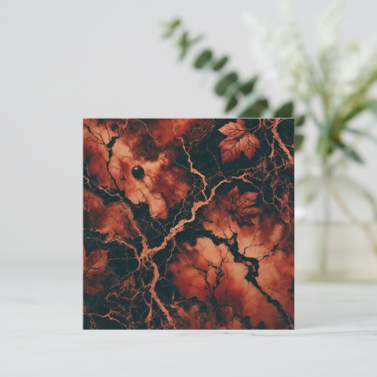 Afdrukbare Autumnal Marble Rusty Leaves Scrapbook Kaart (Staand voorkant)